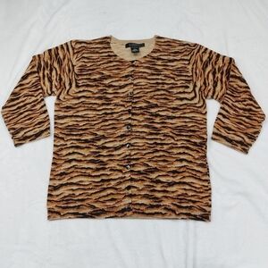 Silx By August Silk Women's Tiger Print Silk blend button Cardigan Size Small